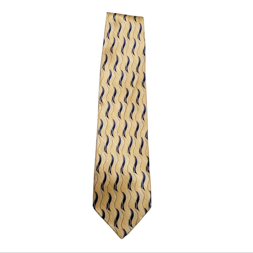 GIORGIO BISSONI Men's Neck Tie Gold Yellow with Blue & White Design 100% Silk